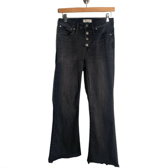 Madewell Cali Demi Boot Asymmetrical Hem Edition Denim Jeans Black Size 27 - Picture 1 of 9